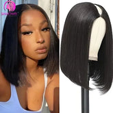Short V Part Bob Wig – No Glue Straight Human Hair U Part Wig for Women, Brazilian Short Bob Style - Himpall